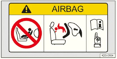 Fig. 1 On the sun visor: airbag label (general example).