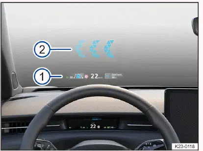 Fig. 1 In the driver's field of vision: indicators on the headup display (general example).