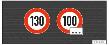 Fig. 2 In the instrument cluster display: displays of the Dynamic Road Sign Display with a generic additional sign (general example).